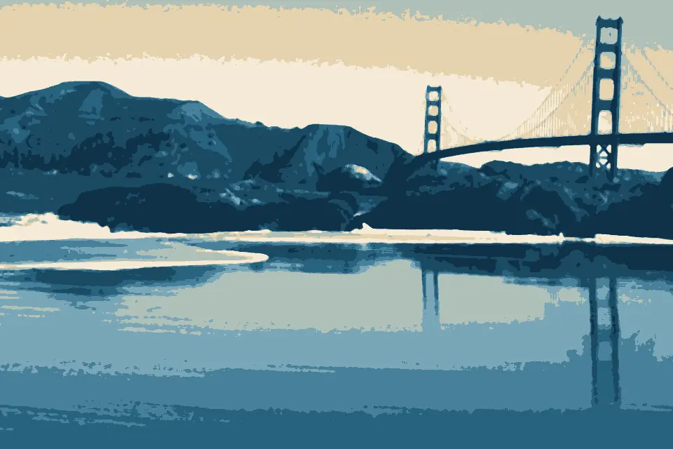 Baker Beach: GGB reflection at Baker Beach at low tide