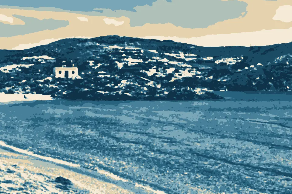Elia Beach: View from Paralia Agrari, Mykonos, Greece (53496636068)