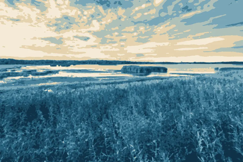 Maarinlahti: Laajalahti shore landscape from Maarin torni in Otaniemi, Espoo, Finland, 2022 July