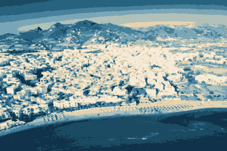Naxia Bay: Aerial view of the neighborhood near Paralia Agios Georgios in Naxos, Greece