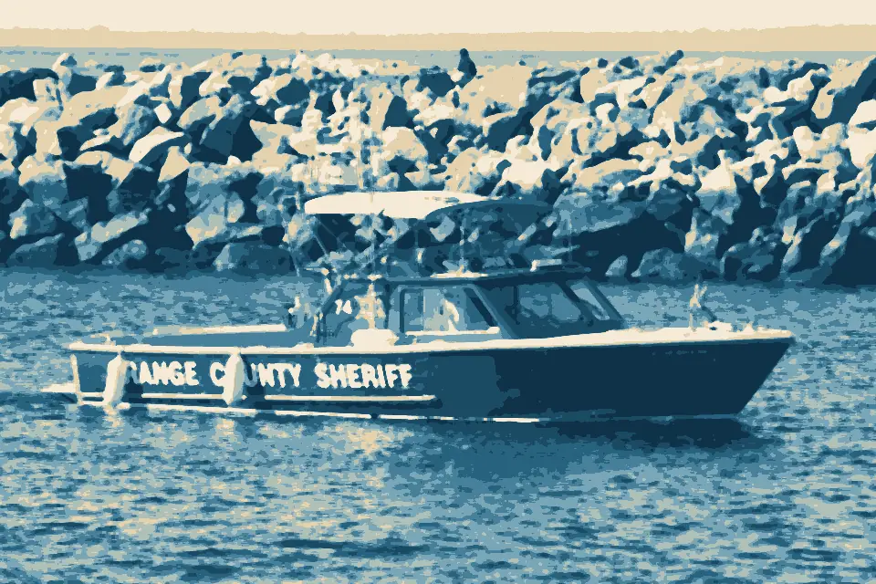 Newport Beach: Orange County Sheriff's Department Boat in Newport Bay Entrance Channel (2)