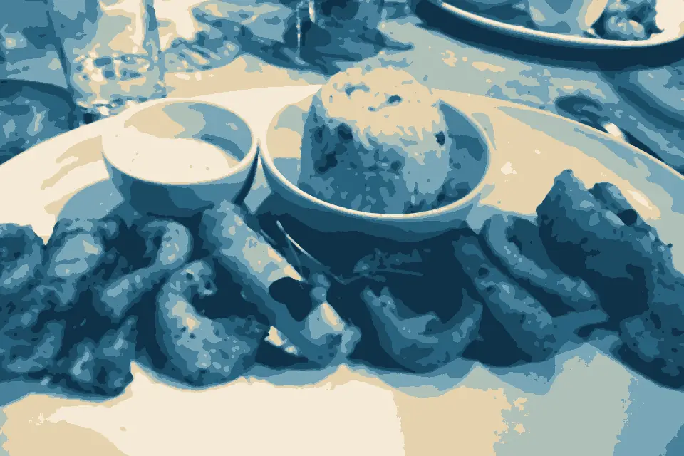 South Beach: Calamari and Rice on a White Plate